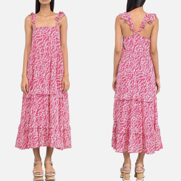 Banjanan Maya Cotton Ruffled Foliage Floral Dress, Blue Size M New w/Tag, $425 main image 0